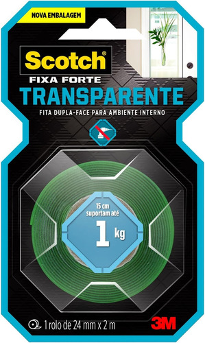 Fita Dupla Face 3m Fixa Forte Transparente 24 Mm X 2 M