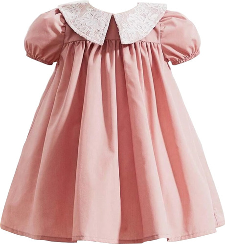 Vestido Rosa Coral Para Bebé De 12-18 Meses Manga Farol