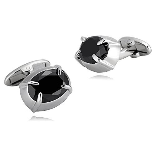 Gemelos Para Hombre, Gemelos De Cristal Circonita Plata Negr