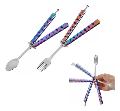 Set De 2 Cubiertos Tácticos Plegables Con Tenedor Y Cuchara