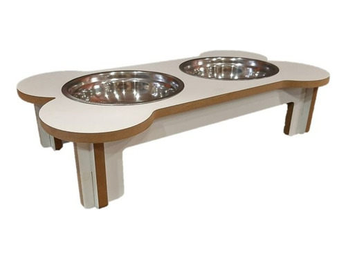 Comedero Bebedero Doble Gato Perro Madera Elevado Plato 15cm