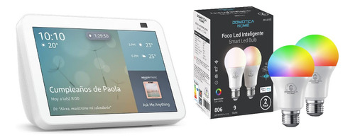 Kit Alexa Echo Show 8 Blanco + Focos Led Inteligentes 2 Pack