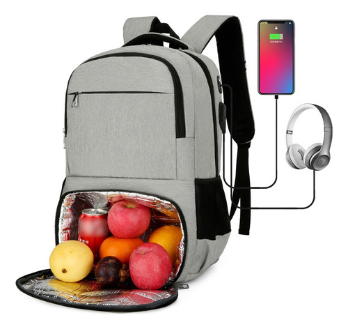 Mochila Para Laptop 15 Pulgadas 35l Antirrobo E Impermeable Gris Liso