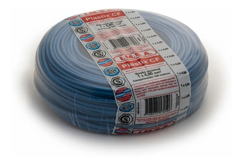 Imagen 1 de 3 de Cable Unipolar 4mm Celeste Rollo 100 Metros Imsa Plastix Cf