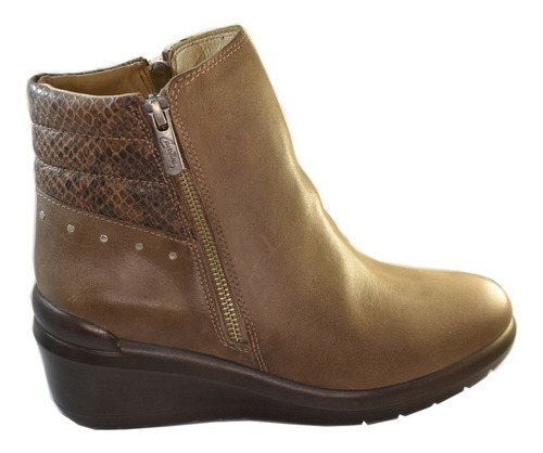 Bota Cavatini Taco Chino Cuero Mujer Brandy Doble Cierre