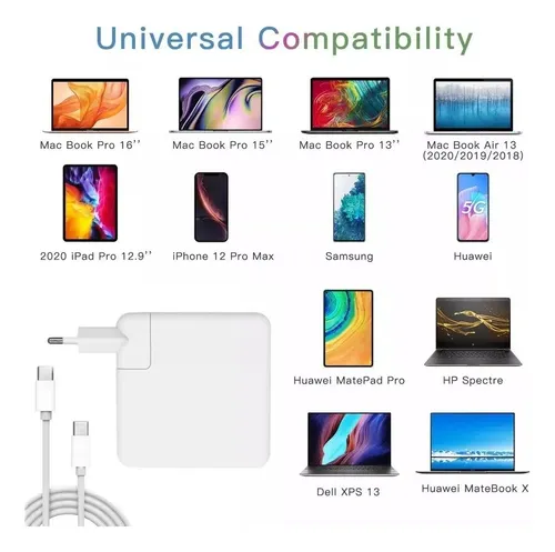 Cargador 96w Para Macbook Pro 13/15/16 Con Cable 2mts Usb C