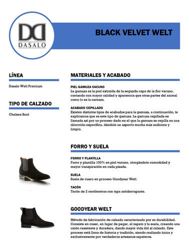 Fino Botín De Hombre Chelsea Goodyear Welt Gamuza Negro