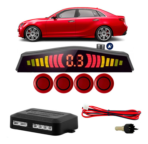 Sensor Estacionamento Ré Fiat Linea 4 Ponto Vermelho Display