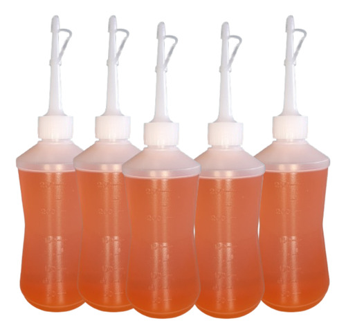 Almotolia Plástica Transparente 250 Ml Com Bico Reto 5 Uni