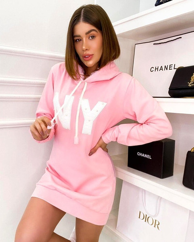 Imagem 4 de 4 de Vestido Moletom Luxo Com Capuz Ny