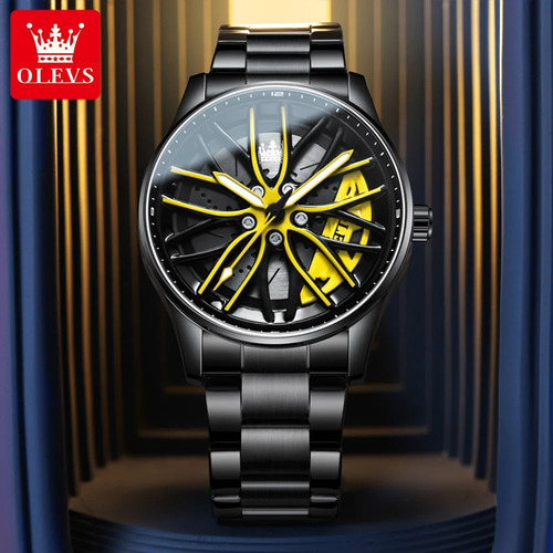 Reloj Deportivo Para Hombre De Rin Giratorio - Olevs Negro Amarillo Negro