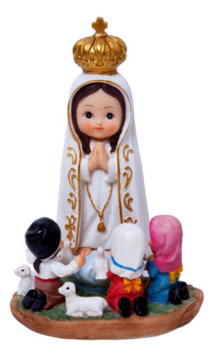 Virgen De Fátima Con Pastores De 10 Cm Infantil En Marmolina