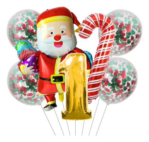 Set Globos Metalizados Papa Noel Navidad Figura Cumpleaños