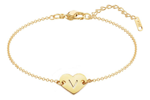 Pulsera Con Inicial De Corazón, Acero Inoxidable Chapado En 