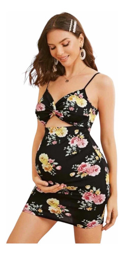 Vestido Maternal Negro Con Estampado Floral