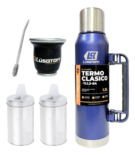 Termo Acero Inoxidable Lusqtoff 1.3lt  + 2 Yerberas + Mate