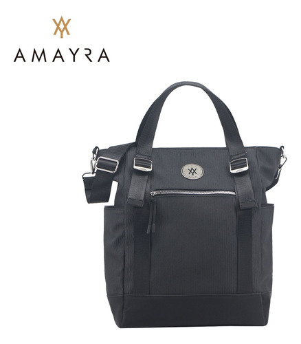 Cartera Bolso Mujer Amayra Estilo Tote Bag Amplio Moderno Negro Modelo 1 Engomada Diseño Texturado Níquel A Tono