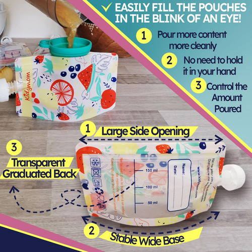 Paquete De 10 Bolsas Reutilizables De Comida Para Bebés Para