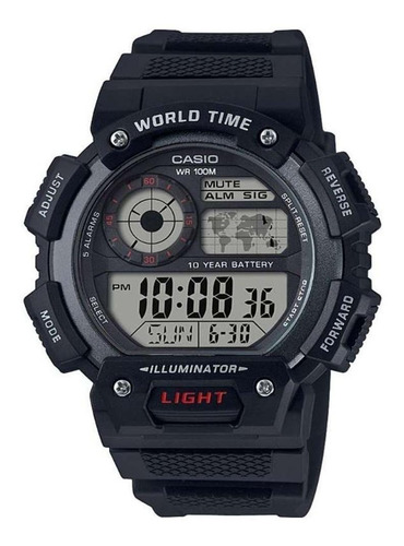 Reloj pulsera digital Casio AE-1400 con correa de resina color negro - fondo beige