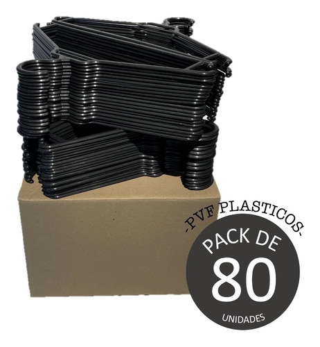 Imagen 1 de 5 de Colgadores De Ropa Plástico Negro - Pack 80 Unidades