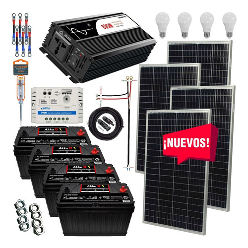 Kit Solar 2400 Watts, Akku, Inversor 600w Onda Pura, Pwm Sd