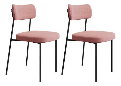 Kit 2 Cadeiras Estofadas Milli Veludo 402 F02 Rosa Mpozenato Cor Da Estrutura Da Cadeira Preto Desenho Do Tecido Liso