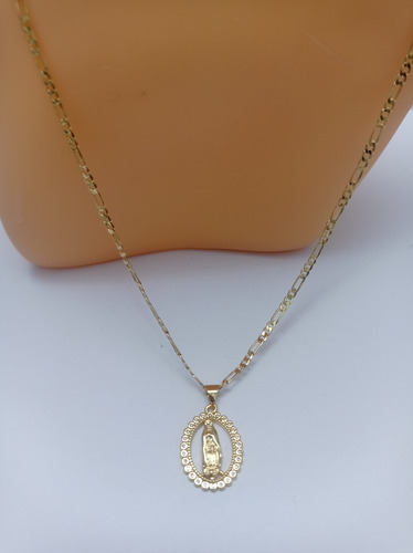 Cadena Tipo Cartier Baño Oro 18 K Con Virgen De Guadalupe 