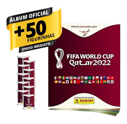 Álbum Da Copa 2022 Qatar + 10 Envelopes (50 Figurinhas) 