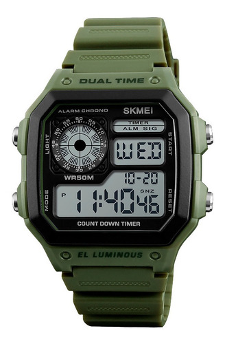 Reloj Hombre Skmei 1299 Sumergible Digital Alarma Cronometro Color de la malla Verde