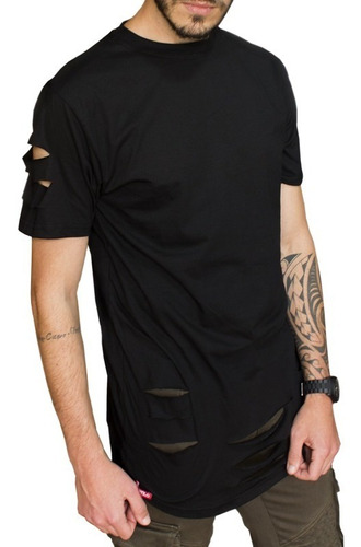 Camiseta Longline Rasgada Destroyed Swag C86 Vcstilo