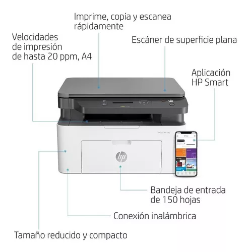 Impresora Multifunción Hp Laserjet 137fnw Wifi Blanca Negra HP