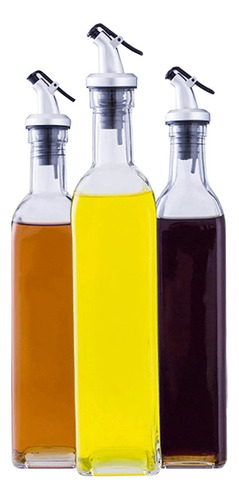 Set De 3 Aceitera Vinagrera En Vidrio Con Tata Dispensadora 