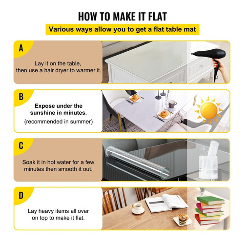 Vevor Mantel De Mesa Pvc Transparente 42x72 Pulgadas 1.5mm proctector de mesa