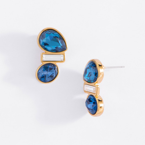 Aretes Dorados Gotitas Azul Rey Nice