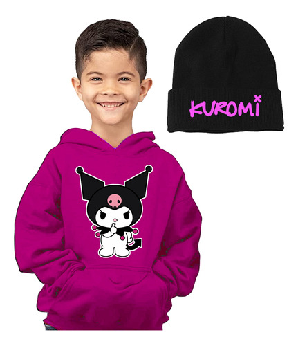 Buzo Kuromi Animacion / Canguro Capucha Unisex + Gorra Lana