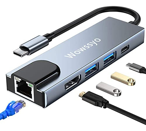 Wowssyo Usb C Hub Ethernet - 6 En 1, Multiport Docking Stati