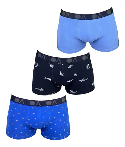 Paquete De Bóxer Hombre Corto Algodón Optima 3 Pack Azul