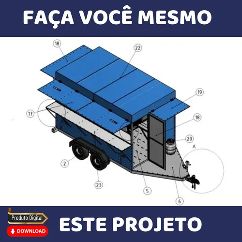 comprar Projeto Reboque Trailer Food Truck Lanche +brinde 1 Eixo