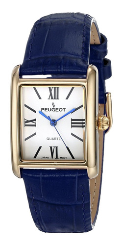 Reloj Mujer Peugeot 3036gbl Cuarzo 26mm Pulso Azul En Cuero