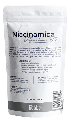 Niacinamida Niacina Cosmetico Facial Vitamina B3 Pura 500g Tipo de piel Grasa