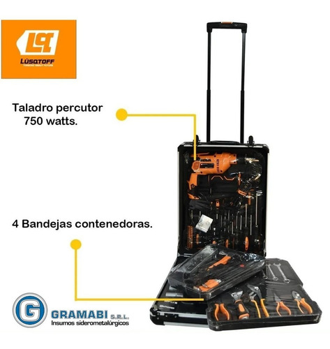 Imagen 2 de 10 de Maletín Aluminio Lüsqtoff Kit 107 Herramientas Taladro 710w