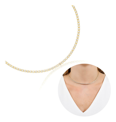 Colar Cordão Choker Riviera Banho Ouro 18k Zircônia Festa Cor Dourado
