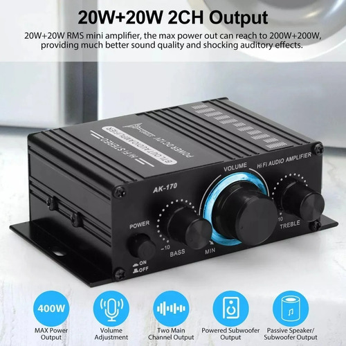 Ak170 Amplificador De Audio Bluetooth 2 Canales Para Auto