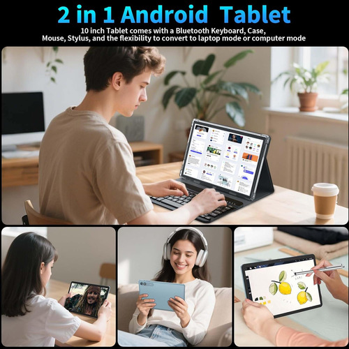 Tablet Reindoo, Android 15, 4+20gb/128gb, Con Teclado, Rosa