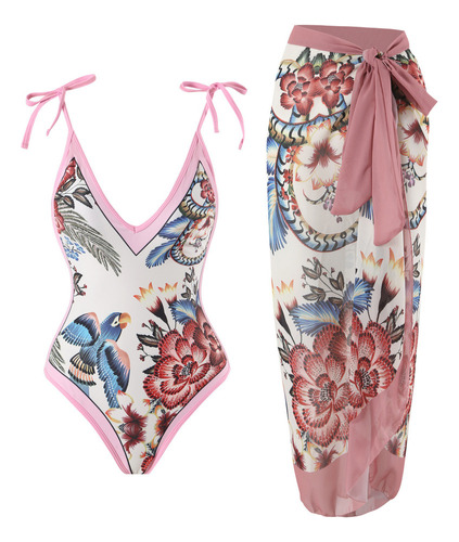 Conjunto De Falda De Playa Estampada, Traje De Baño Esta [u]