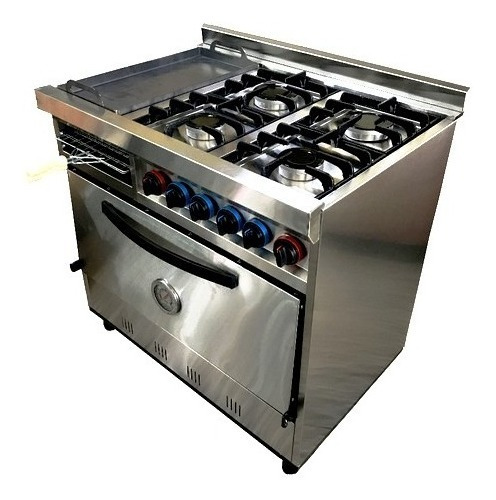 Cocina Tecno Calor Industrial AI-15ECGPB a gas 4 hornallas  plateada puerta ciega