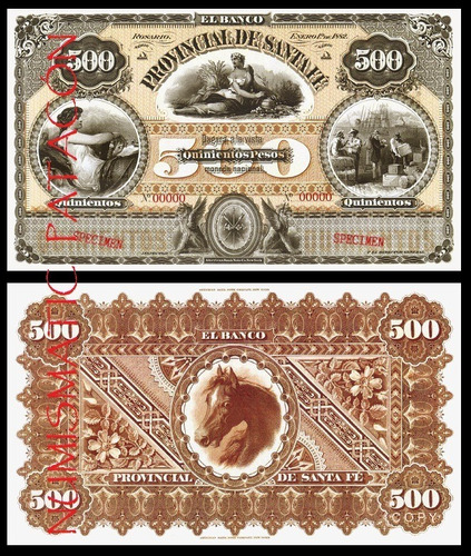 Billete 500 Pesos Moneda Nacional 1882 Santa Fe  Copia 830ds