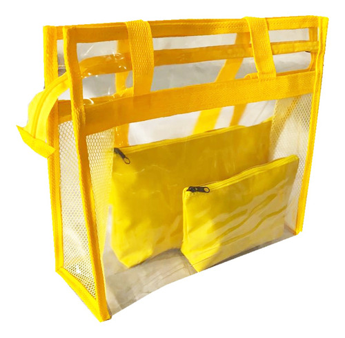 Bolsa Transparente Grande De Praia Com Necessaires De Brinde Acambamento Dos Ferragens Níquel Cor Amarelo Cor Da Correia De Ombro Cor Da Bolsa Desenho Do Tecido Liso