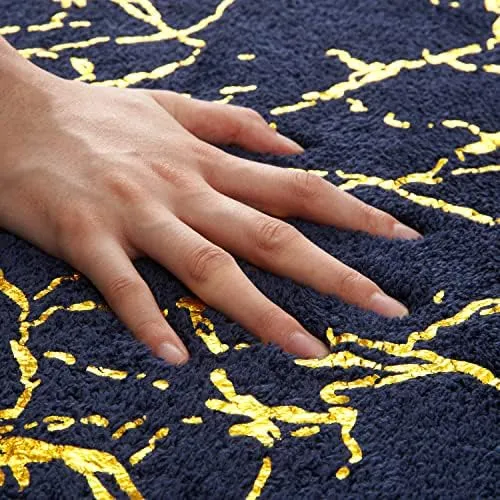 Alfombras De Baño Azul Marino, Decoración De Tiras Doradas,