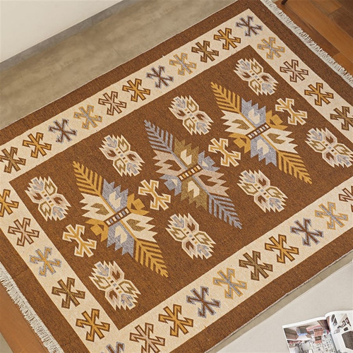 Tapete Kilim Antep 0,60 X 0,90 Des. 001/marrom Cor Marrom Desenho do tecido Geométrico